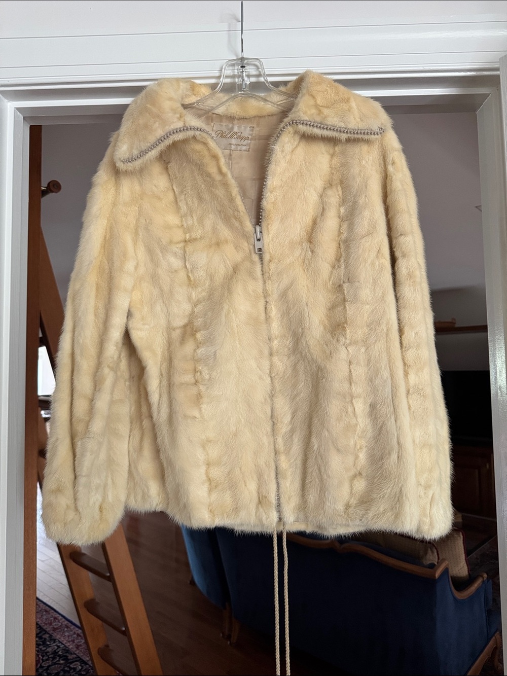 Vintage Cream Fur Zip-Front Jacket by size small